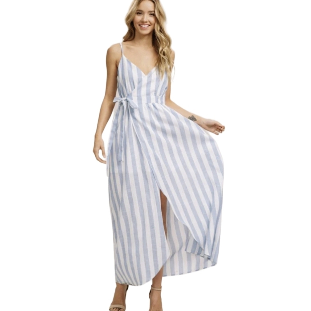 Listicle Blue and White Striped Maxi Dress